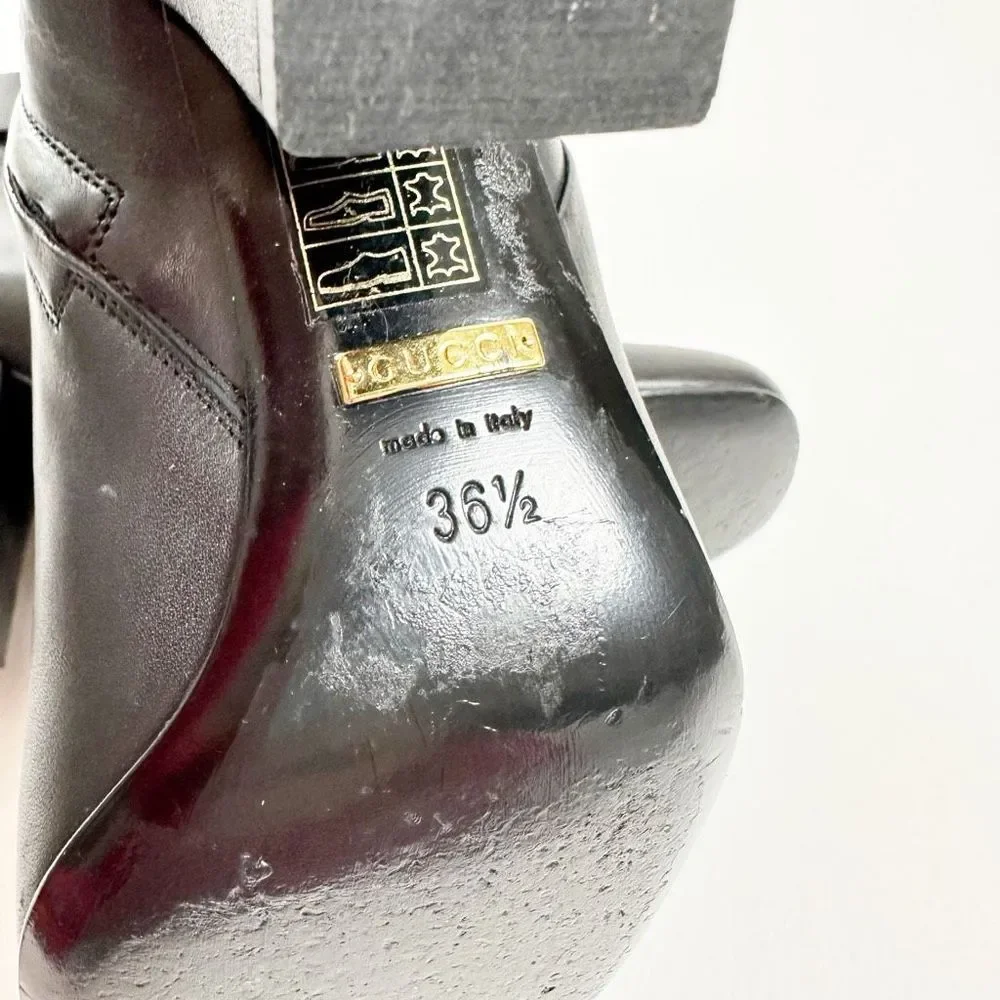 GUCCI Kesha Buckle Ankle Boots 36.5 US 6.5 Black Smooth Leather Heeled Booties - Picture 8 of 13